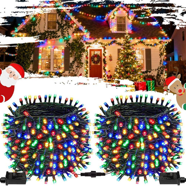 2-Pack Connectable Christmas Lights Outdoor, Total 164FT 400LED Christmas String Lights Waterproof with 8 Modes & Timer, Green Wire Twinkle Lights for Xmas Tree Decorations Outdoor Indoor, Multicolor