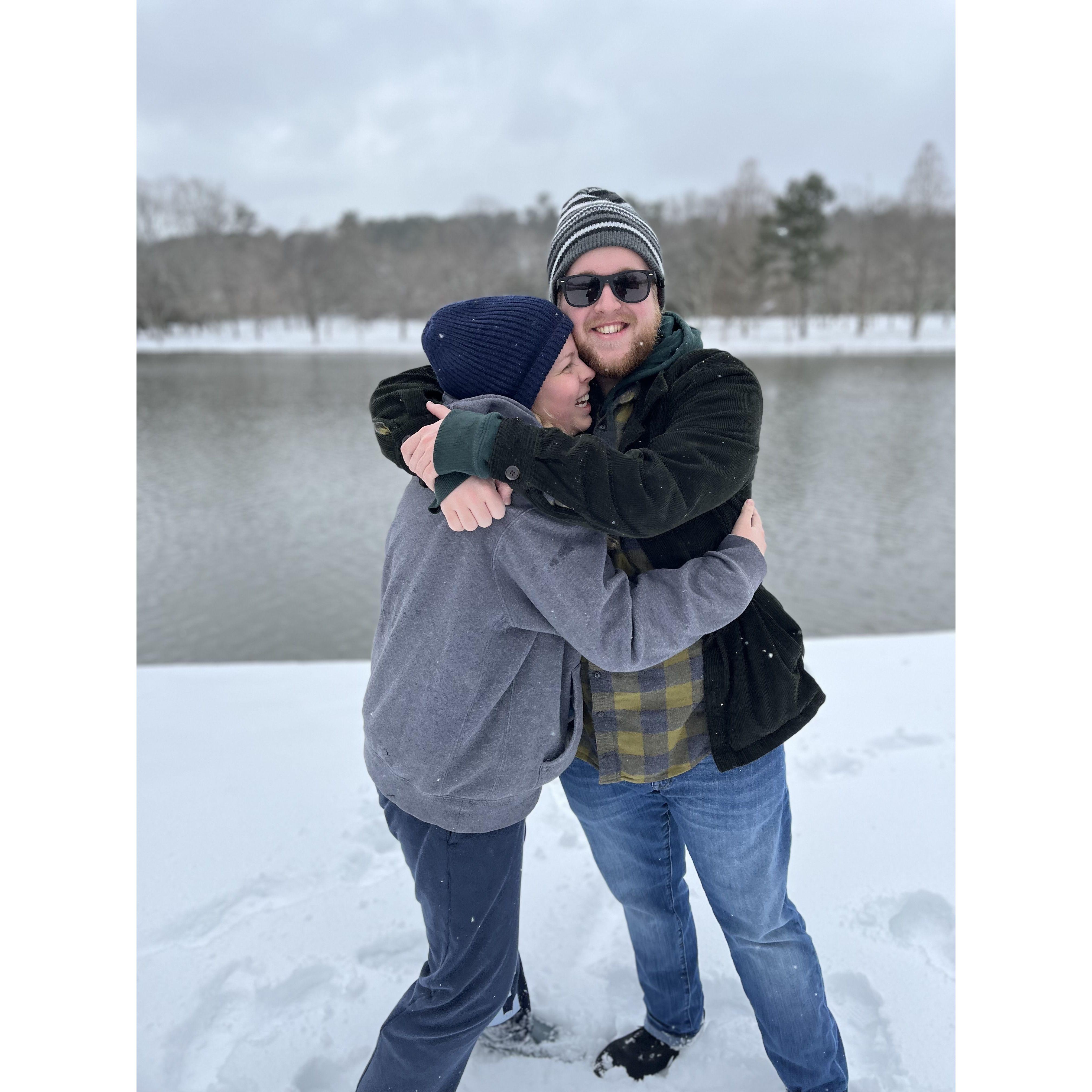 Our first snow day as a couple at Furman