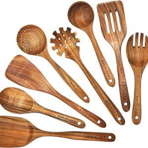 Teak Wooden Spoons for Cooking - 8Pcs Kitchen Utensils Set With Spatulas