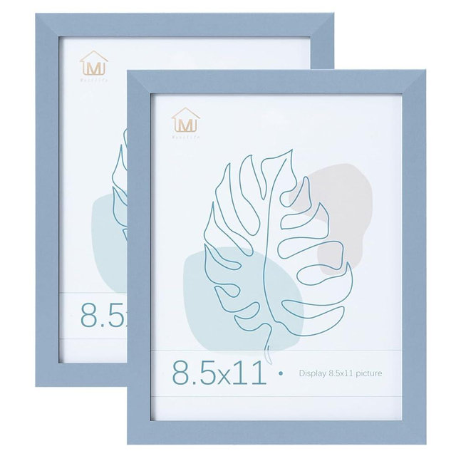 Muzilife 8.5x11 Wood Picture Frame with Real Glass Cover, Blue Photo Frame Display Pictures 8.5x11 Without Mat, Vertical & Horizontal on Wall or Tabletop, 2pcs