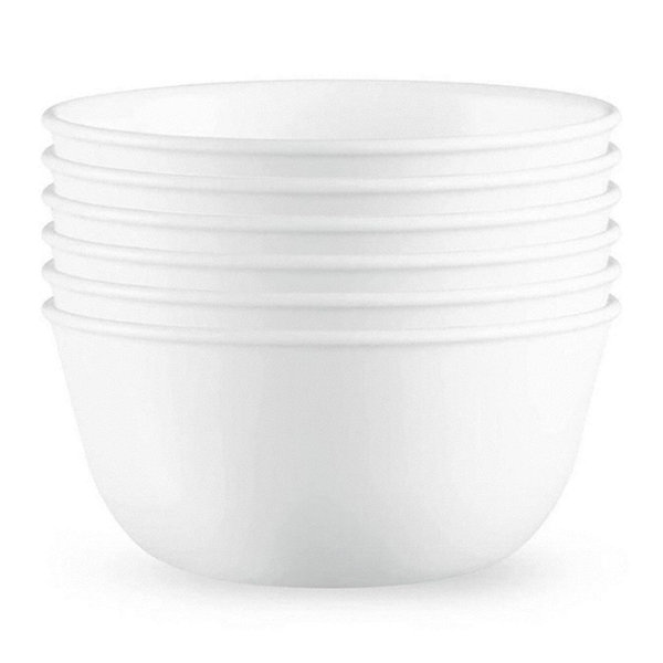 Corelle Vitrelle 6-PC Medium 28-oz Glass Soup/Cereal Bowls Set, Chip & Crack Resistant Dinnerware Bowls for Soup, Ramen, Cereal and More, Winter Frost White