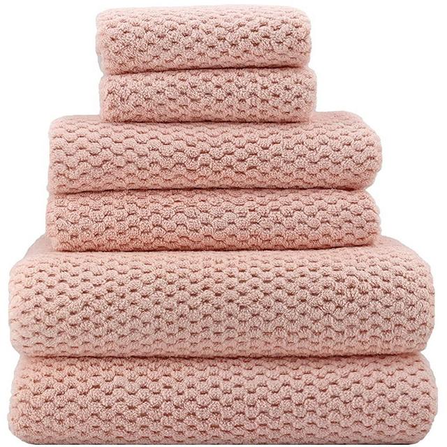 YTYC Towels,29x59 Inch Large Bath Towels Set of 6 Piece Quik Dry Super Soft Light Weight Microfiber Bathroom Towels for Body 2 Bath Towels 2 Hand Towels 2 Washcloth Towel 80% Polyester(Pink, 6)