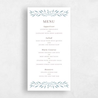 Blue Sage Mist Wedding Menu - Oriana