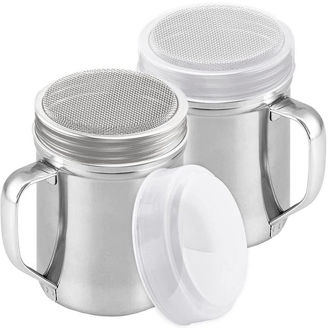 CUSINIUM Powdered Sugar Shaker Duster - With Handle - Cinnamon Shaker For Coffee Bar - Fine Mesh Dredge - 6 ounce, pack of 2