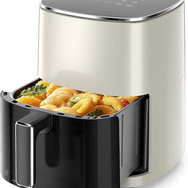 Sweetcrispy 6QT Air Fryer with Window, Square Airfryer Oven 12-in-1 for Family, 400°F Rapid Air Crispy Technology, Roast Bake Dehydrate, Nonstick & Easy-Clean Basket,Off-White