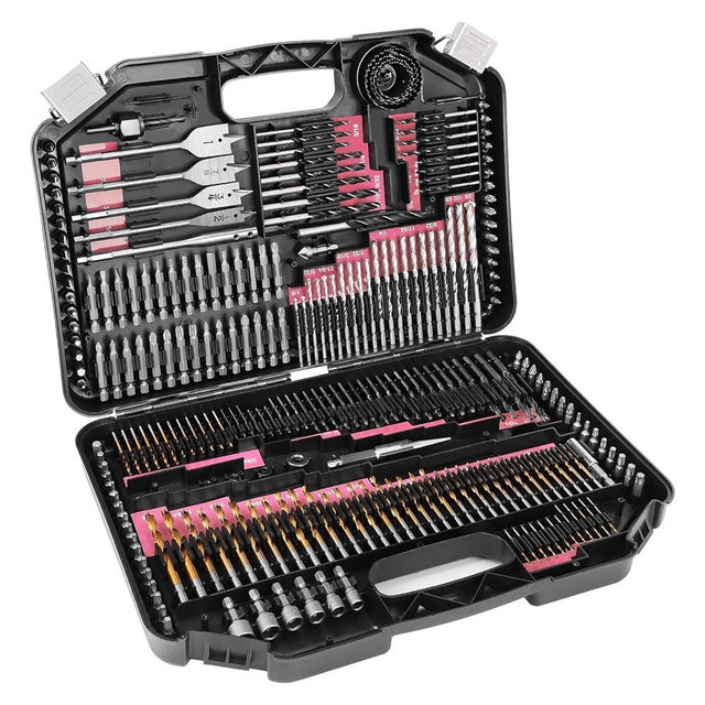 COMOWARE Drill Bit Set, 246 Pcs Drill Bits for Cordless Drill, Drill Driver Bit Set for Wood, Metal, Masonry, Cement and Screwdriver Bits Set Combo Kit, Pink Case
