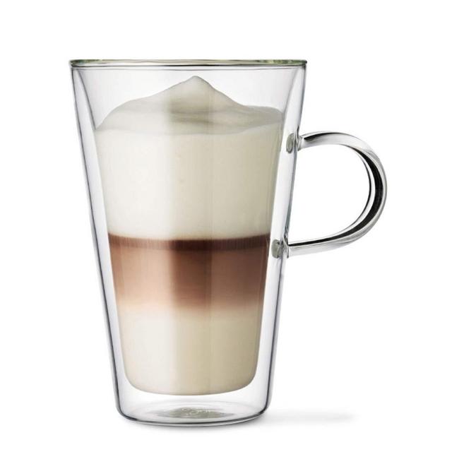 Coffee Glass Mug Double Wall Thermo Insulated Cups with Handle, Glassware For Coffee Tea Latte Cappuccino Espresso (13.6oz/400ml Tall Cup without Lid)