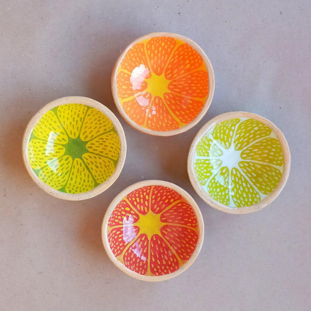 Handmade Citrus Mini Bowl Set of 4 – Colorful Ceramic Snack Dishes – Fruit Design Small Bowls 100 ml / 4 oz
