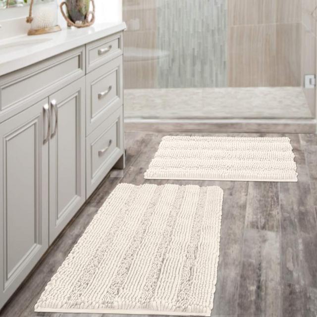 Extra Thick Striped Bath Rugs for Bathroom - (Set of 2) Ivory