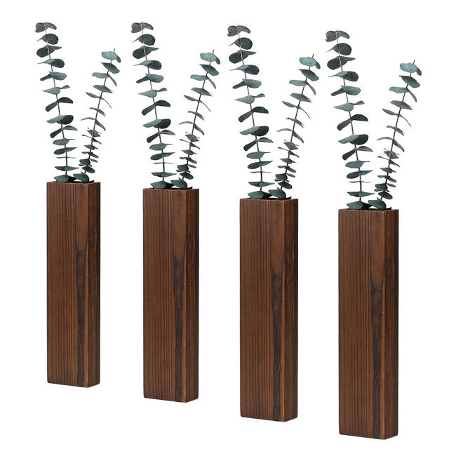 Wood Wall Planter 4 Pack Wall Decor for Artificial Flower Plants Wooden Plants Holders Wall Plant Pocket Vase Hanging for Living Room Bedroom Dining Room Bathroom Indoor Decroation (Dark Brown)