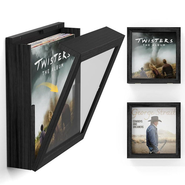 Emfogo 2 Pack Vinyl Record Frame, Album Frames for Vinyl Records Display Up to 20 Records, Vinyl Frame for 12x12 Inch LP Vinyl Record Cover Display (2 Pack/Black)