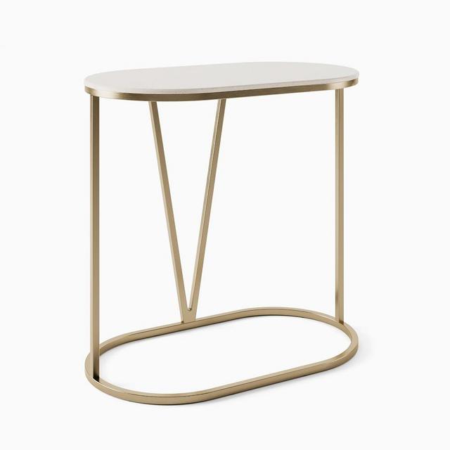 Rivera C-Table, White Quartz, Brass