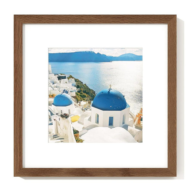 Axeman 12x12 Picture Frame with Mat for 8x8, Solid Oak Wood Square Picture Frame with Tempered Glass, Natural Wooden 12x12 inch Photo Frame for Wall Home Decor Art Photo and Prints, Walnut