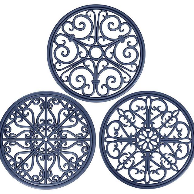 Silicone Trivet Mat - NWFHTD Hot Pot Pans Holders Hot Pads for Table & Counter | Kitchen Trivets | Heat Resistant Modern Kitchen Accessories Decor Hot Pads Protectors for Pots & Hot Dish Plates, Blue