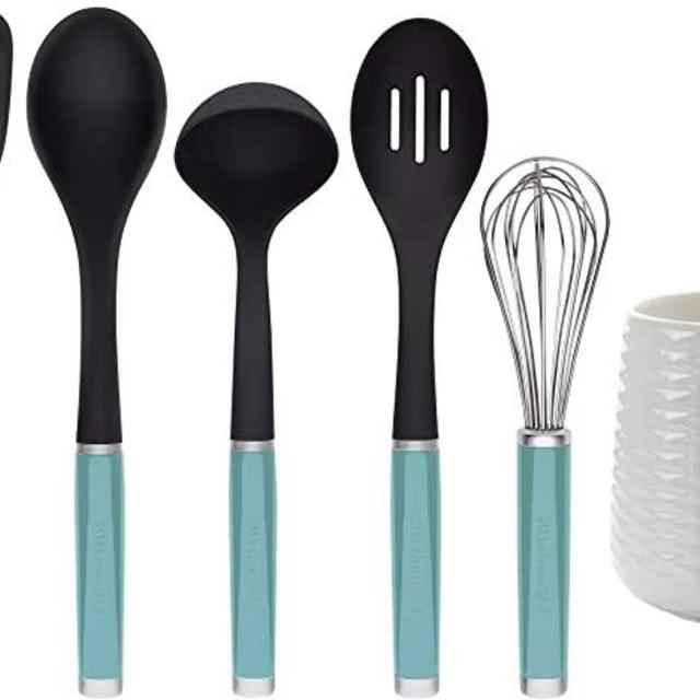 KitchenAid Tool and Gadget Set with Crock, 6-Piece, Aqua
