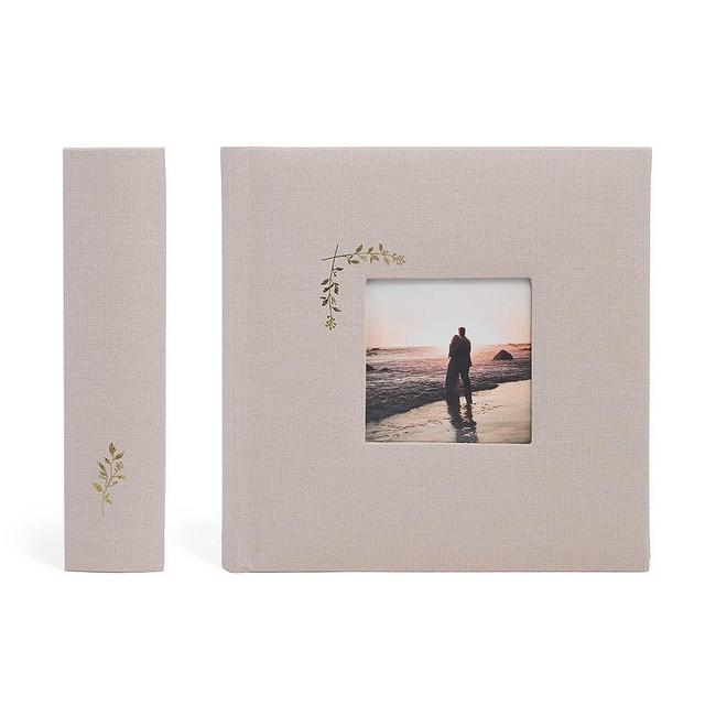 Luxury Linen Photo Album with Acid Free Slip in Sleeves, Traditional Book Bound with Hard Cover, 200 Pockets for 4x6 Photos, Photo Book for Wedding, Family Pictures, Anniversary, Baby Shower or Gift (Taupe/Grey Window)