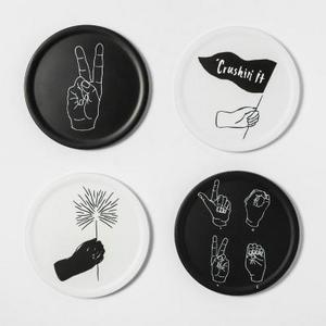 Round Plastic 4pc Coaster Set White and Black Objects Pattern - Room Essentials™