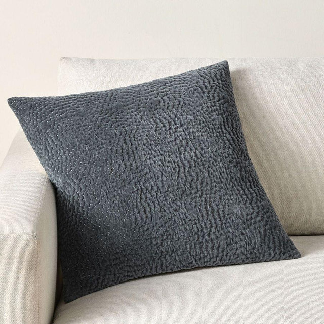 Follette Quilted Velvet Pillow Cover, Steel Blue, 20"