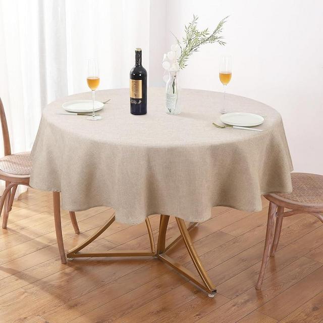 AUSSPVOCT Textured Tablecloth Round 54 Inch Waterproof Spill-Proof Wipeable Table Cloth Wrinkle Free Circle Dining Table Cover for Birthday Party Farmhouse Spring Tablecloths Kitchen Tablecover
