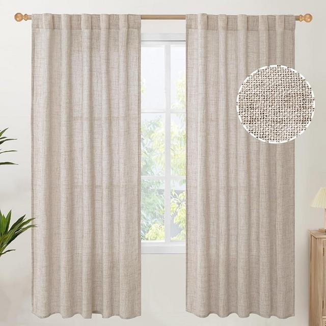 YoungsTex Natural Linen Semi Sheer Curtains 72 Inch Length 2 Panels for Living Room, Light Filtering Drapes Textured with Rod Pocket Back Tab for Bedroom Country Farmhouse, 42 X 72 Inch