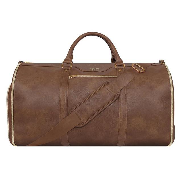 ZRSUN Carry On Garment Bag, Convertible Travel Garment Bag,PU Leather Duffle Bag for Men Women-2 in 1 Hanging Suitcase Suit Travel Bags,Brown