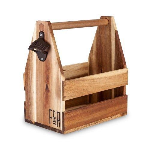 Acacia Wood Beer 6 pack Carrier, Caddy, Holder, Tote, Basket by Foster and Rye