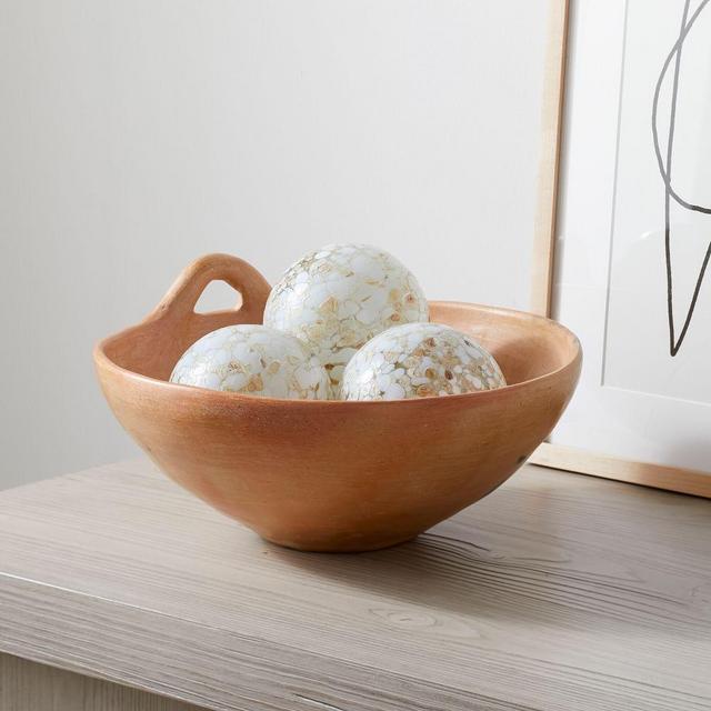 Speckled Mexican Glass Ball, Small, Set of 3, White/Natural