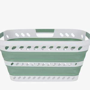 Collapsible Laundry Basket in White/Sage - White