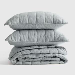 European Linen Box Quilt Set - Mist, Full/Queen