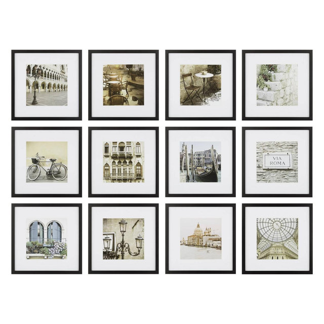 Gallery Perfect Black Square Photo Gallery Wall Picture Frame Set with Hanging Template: MDF, Glass, Wall-Mounted