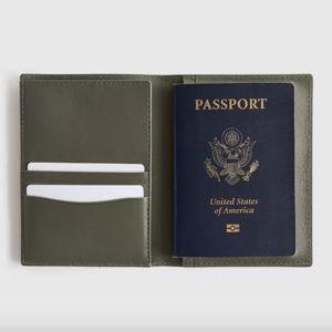 Quince Nappa Leather Passport Holder - Olive