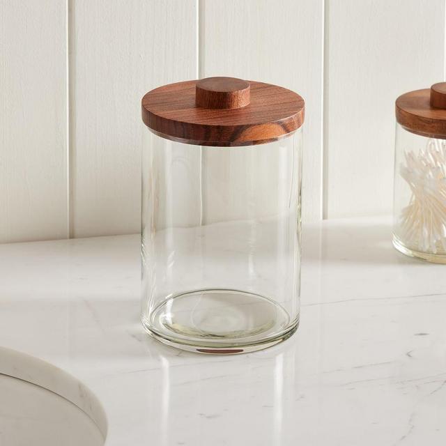 Clover Wood and Glass Bath Accessories, Large Canister, Acacia