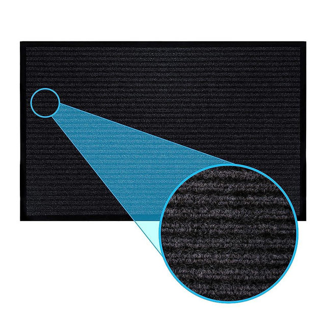 LuxUrux Durable Rubber Door Mat, Heavy Duty Doormat, Indoor Outdoor, Easy Clean, Waterproof, Low-Profile Mats for Entry, Patio, Garage, High Traffic Entrance Ways (17'' x 30'', Striped Black)