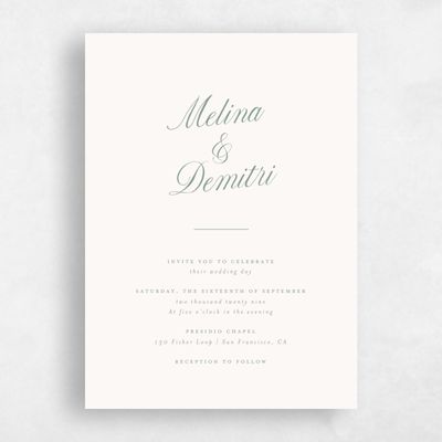 Rich Sage, Green Wedding Invitation - Mabel Classic