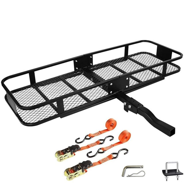 fouwick 60" 20" 6",500LBS Folding Trailer Hitch Mount Cargo Carrier Luggage Truck Rack Basket Roof Rack Car Storage with Straps