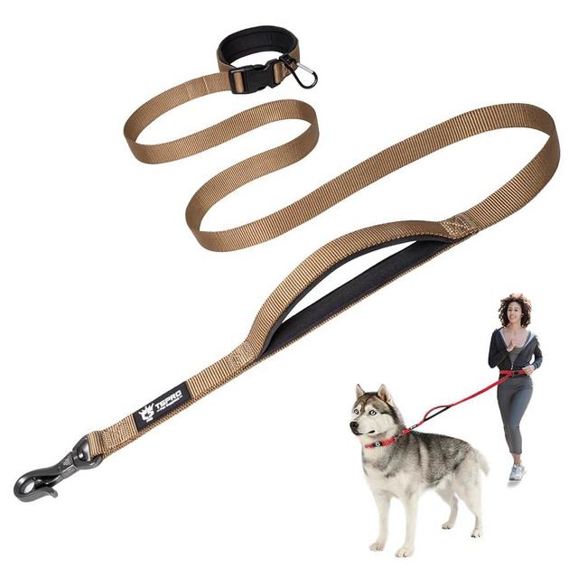 TSPRO Hands Free Dog Leash Adjustable Walking Running Dog Leash with Control Safety Padded Handle and Heavy Duty Clasp for Small Medium Large Dogs(Khaki)