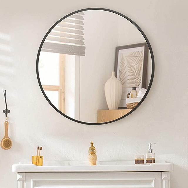 BEAUTYPEAK Circle Mirror Black 18 Inch Wall Mounted Round Mirror with Brushed Metal Frame for Bathroom, Vanity, Living Room, Bedroom, Entryway Wall Decor (Black, 18 Inches)