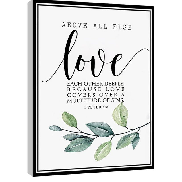 Uxjam 1 Peter 4 8 Wall Art Above All Else Love Each Other Deeply Scripture Poster Watercolor Plant Print Canvas Wall Art For Home Office Framed Ready to Hang 16"x20"