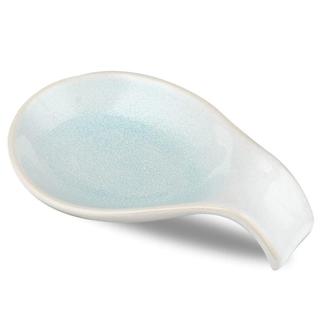 Nihow Ceramic Spoon Rest: 4 Inch Stable Utensil Rest - Heat Resistant Spoon Holder for Kitchen counter/Countertop/Stove Top - Dishwasher Safe - Elegant Green & White (1 PC)