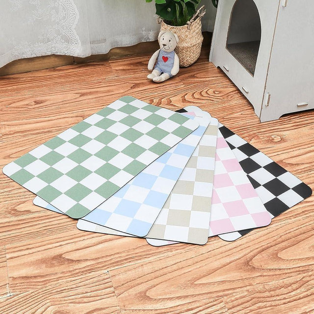 Ralxion Checkered Dog Feeding Mat, Absorbent Mats for Dog Food and Water Bowl, Dispenser, Retro Modern Aesthetic Sage Green Checkerboard Pet Placemat for Dogs, Cats, Puppy Accessories, 12" X19”