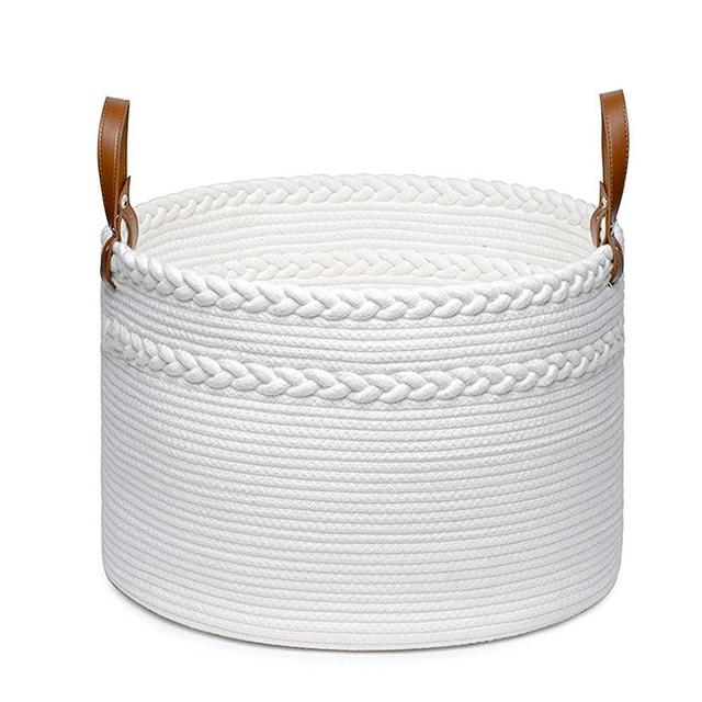 OTON HOME Dual Braided True White Farmhouse Basket - XX Large Woven Baskets for Storage - Big Baskets for Blankets in Living Room - Baby Toy Basket - Laundry Basket Woven - Nursery Storage Basket