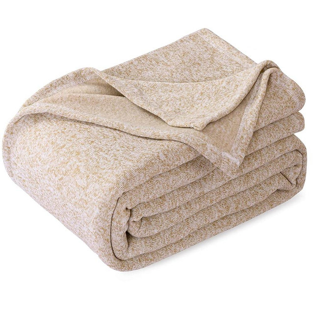 KAWAHOME Summer Sweatshirt Throw Blanket for Bed-Lightweight Breathable Blankets,Soft Thin Knit Jersey Throw Blanket for Hot Sleepers,50 X 60 Inches, Heather Camel