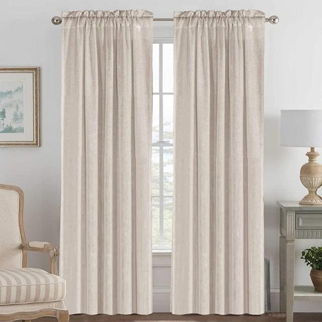 H.VERSAILTEX Pair Set Natural Linen Blended Window Treatment, Rod Pocket Top Premium Soft Rich Light Reducing Curtain Panels for Living Room - 52x84-Inch-Angora