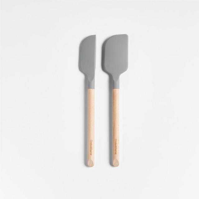 Crate & Barrel Mint Silicone and Wood Mini Spatulas, Set of 2