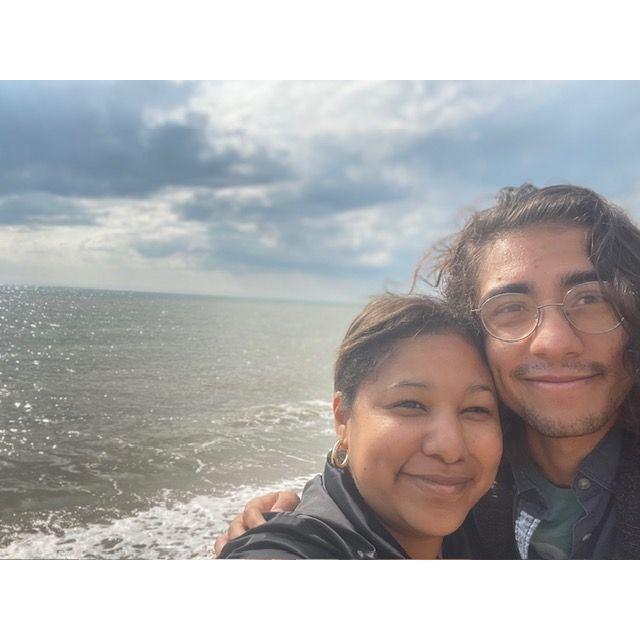 Mo and Sam on the coast