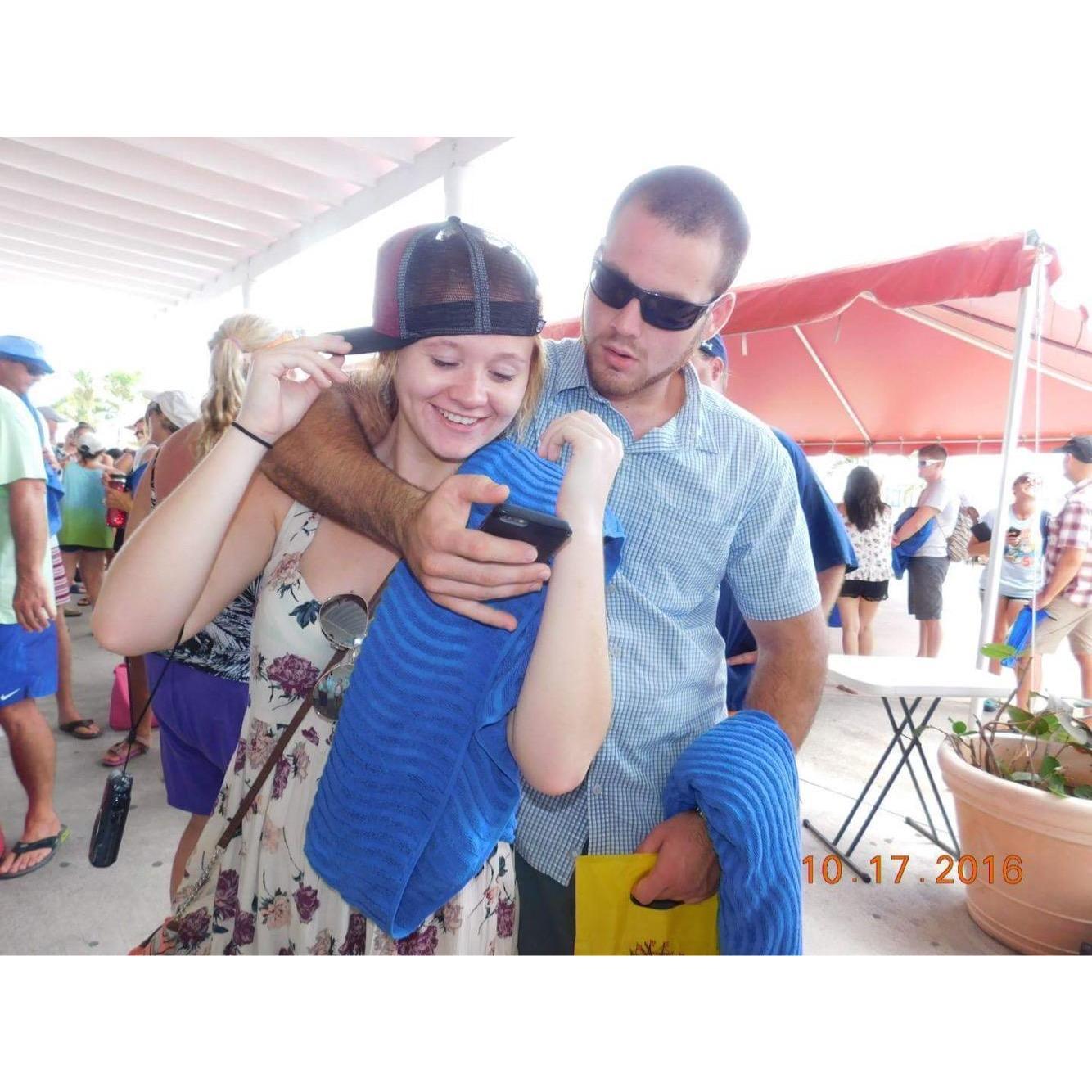 This is one of my favorite photos, we were rushing back to the cruise ship and were goofing off in line when I think Tommy or Shelly snapped this photo! :)