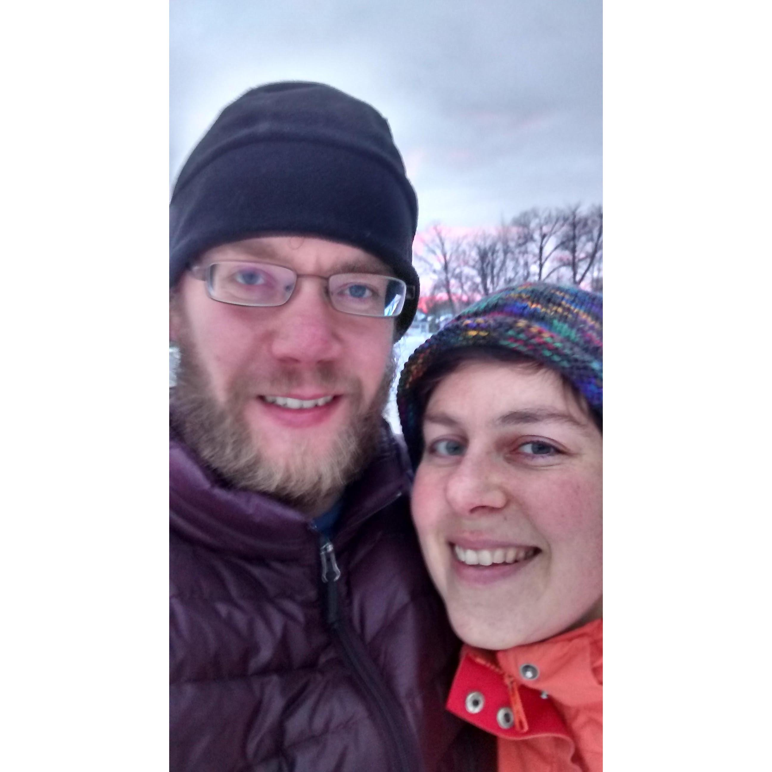 Ice skating at Tenney Park during our first winter together.