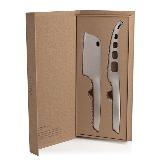 LARS NYSØM Cheese Knife Set Edge 2 pcs. I Cheese Knife Set Made of Stainless Steel I Cheese-Board with Cheese Hatchet I Premium Gift Box I Perfect as Christmas Gift (Stainless Steel)