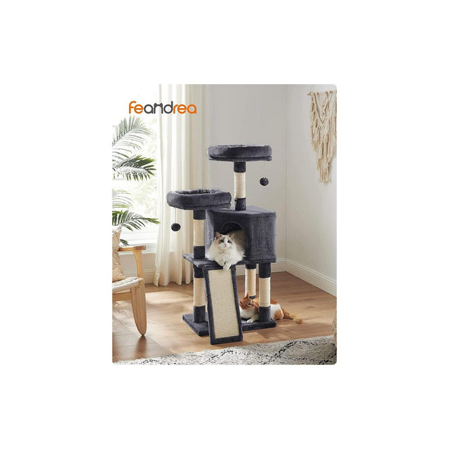 FEANDREA 45.3-Inch Cat Tower, Cat Tree for Indoor Cats, Cat Condo, Smoky Gray