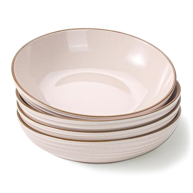 famiware Jupiter Pasta Bowls, 30 OZ Large Salad Bowls Set of 4, Microwave and Dishwasher Safe, Sturdy and Stackable, Serving Bowls for Kitchen, Light Pink